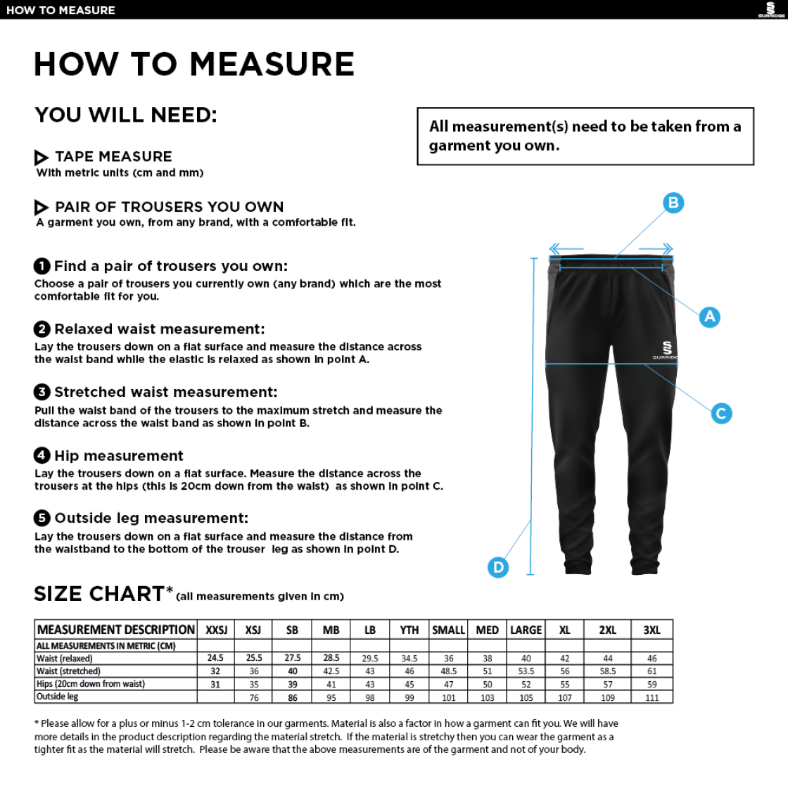 Old Rutlishians AFC TEK Pants - Size Guide