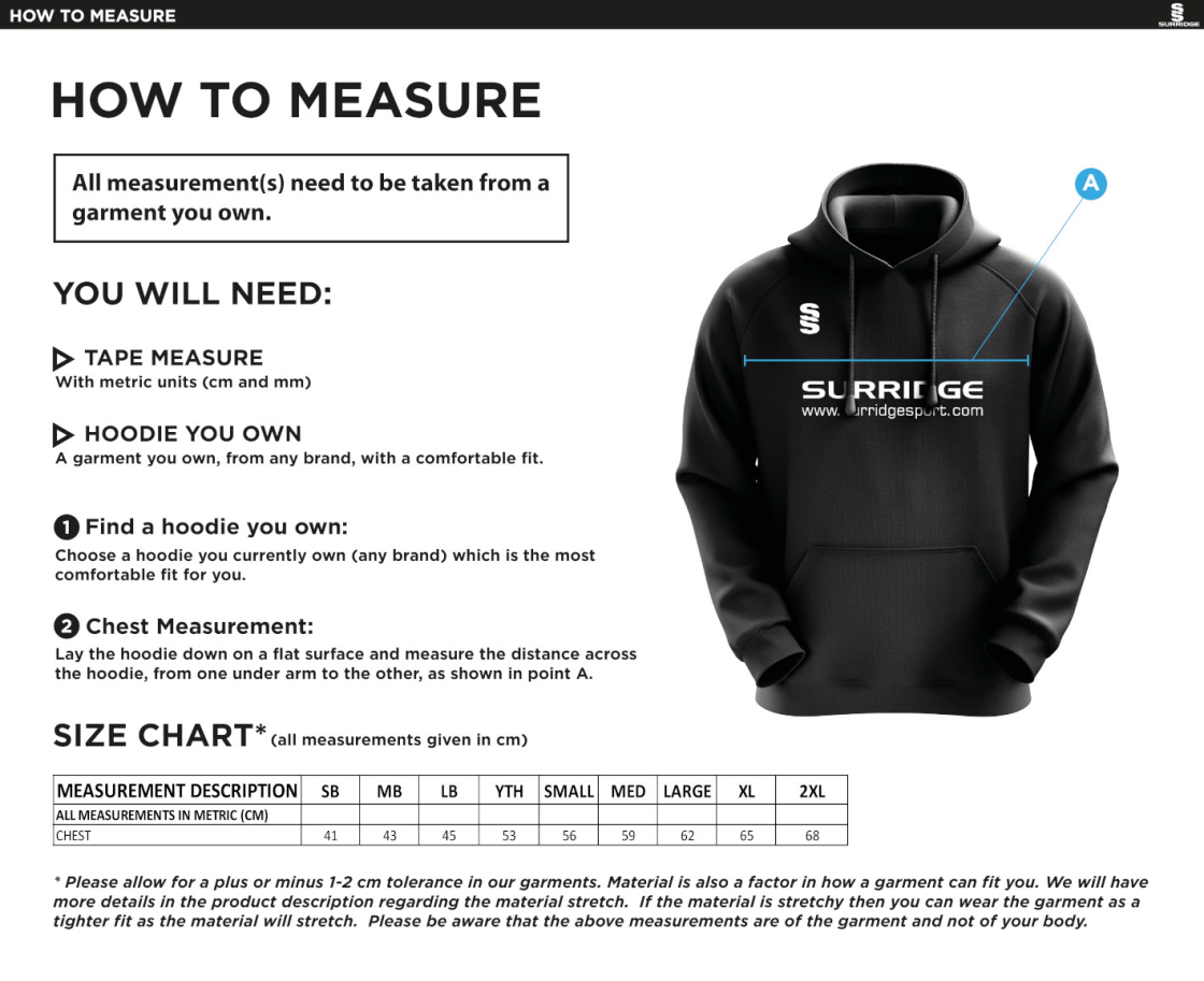 Old Rutlishians AFC Hoody - Size Guide