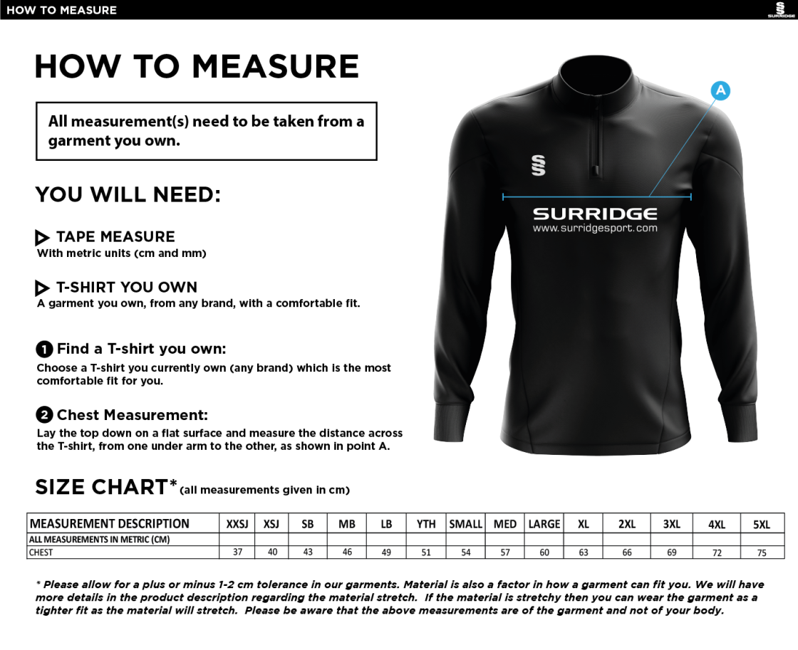 Old Rutlishians AFC Performance Tops - Size Guide