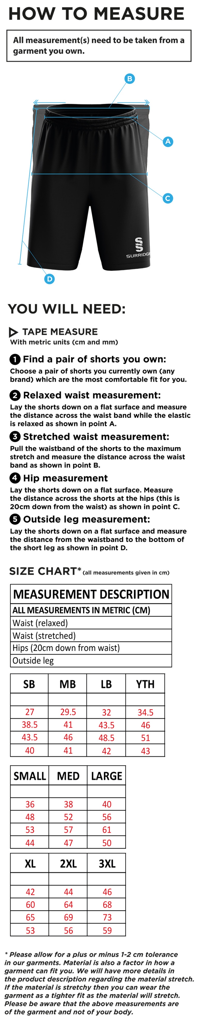 OLD RUTLISHIANS AFC Youth's Blade Shorts - Size Guide