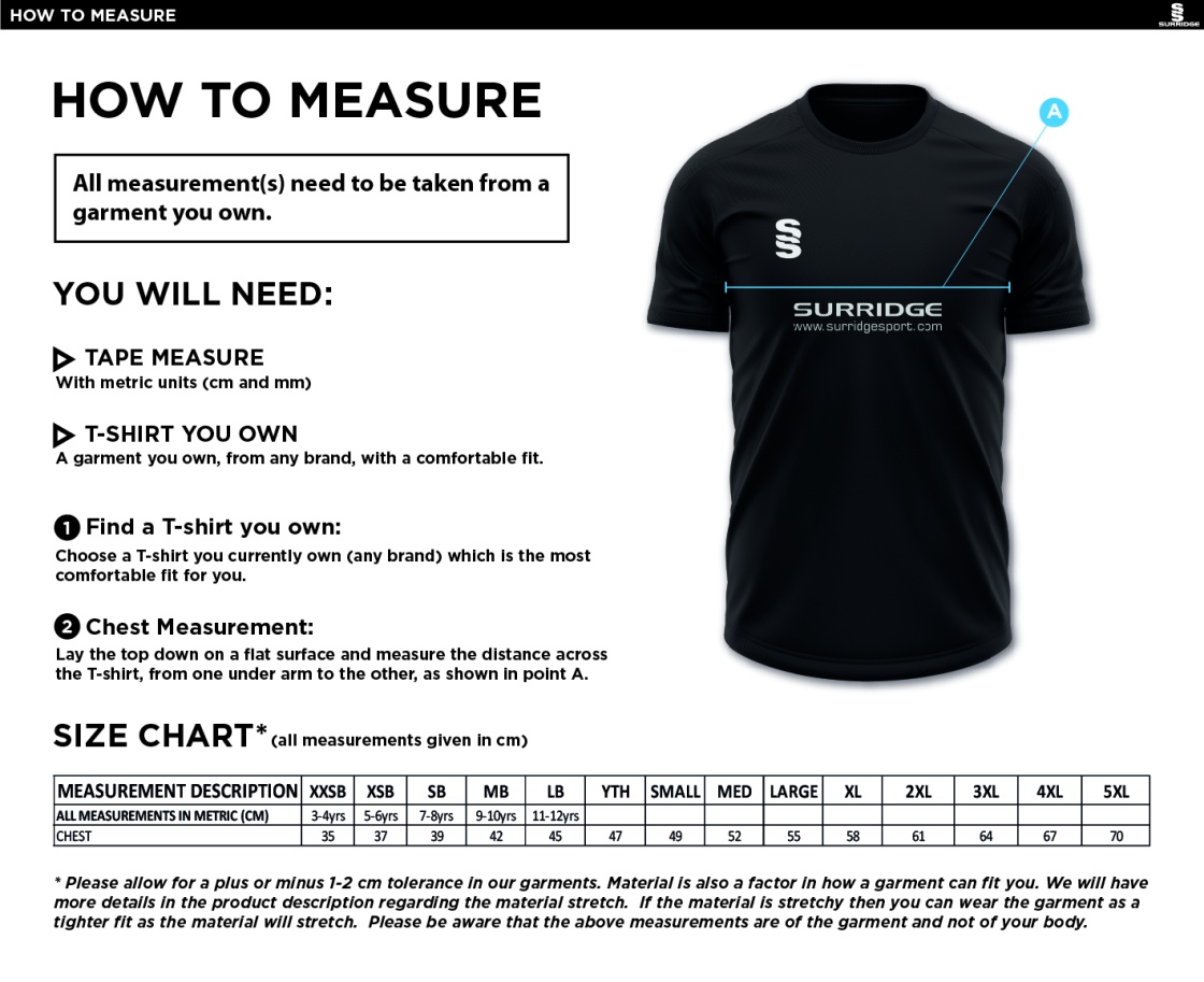 Old Rutlishians AFC Training Shirt - Size Guide