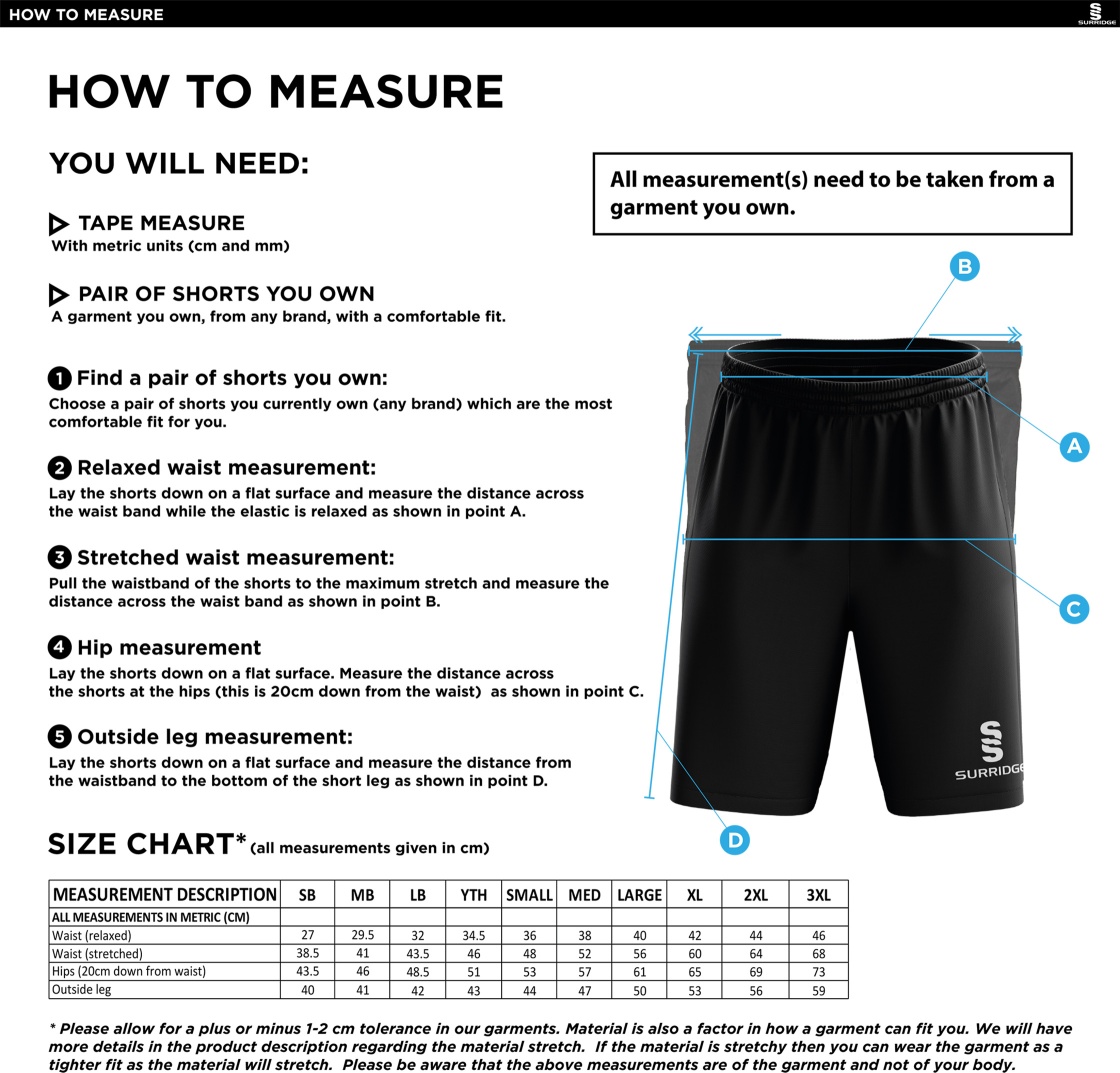 Old Rutlishians AFC Training Shorts - Size Guide